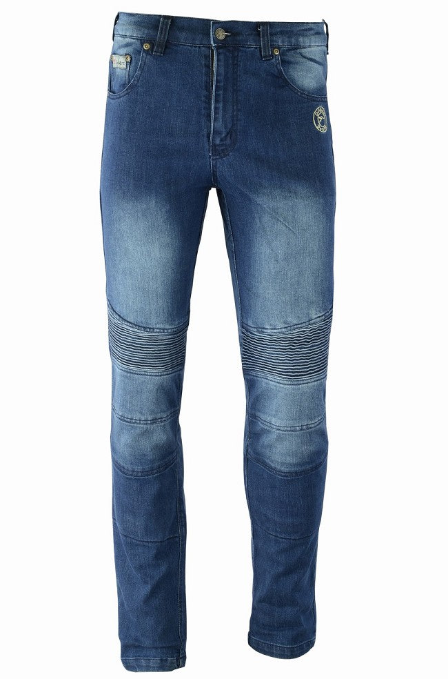 UNISEX FLEX DENIM TROUSERS WITH KEVLAR FABRIC REINFORCEMENTS AND CE PROTECTIONS