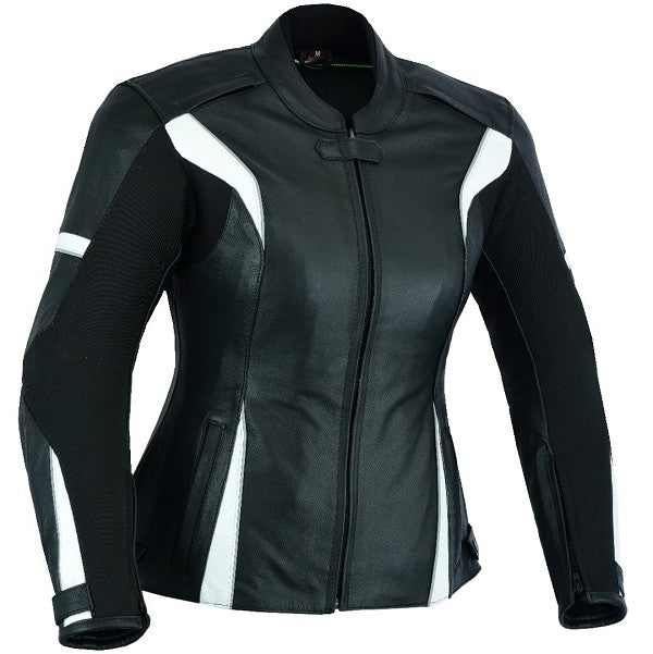 REF:AFRODITA BLANCA NEGRACHAQUETA DE MOTO EN CUERO PARA CHICAS CON PROTECTORES C.E