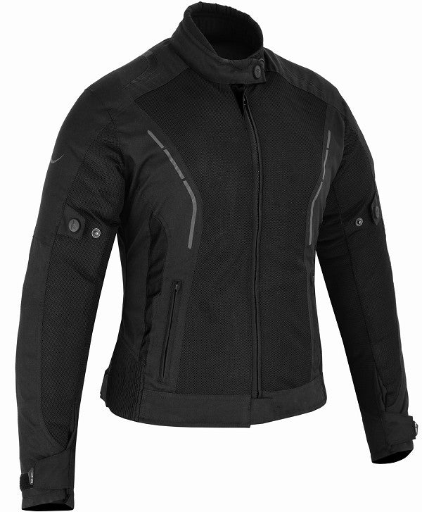 REF:Diana Negro MujerCHAQUETA DE VERANO PARA CHICAS MOTERAS CON PROTECCIONES C.E. Y FORRO IMPERMEABLE EXTRAIBLE
