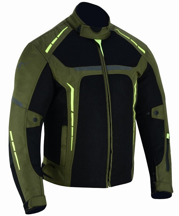 REF:VULCANO VERDE MILITAR FLUORCHAQUETA DE MOTO PERFORADO DE VERANO, FORRO IMPERMEABLE EXTRAIBLE Y PROTECCIONES CE- UNISEX