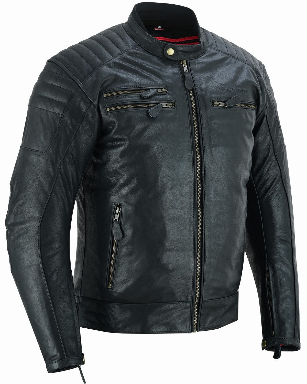CHAQUETA DE MOTO EN PIEL DE BÚFALO ESTILO VINTAGE CON FORRO Y PROTECCIONES CE EXTRAIBLES
