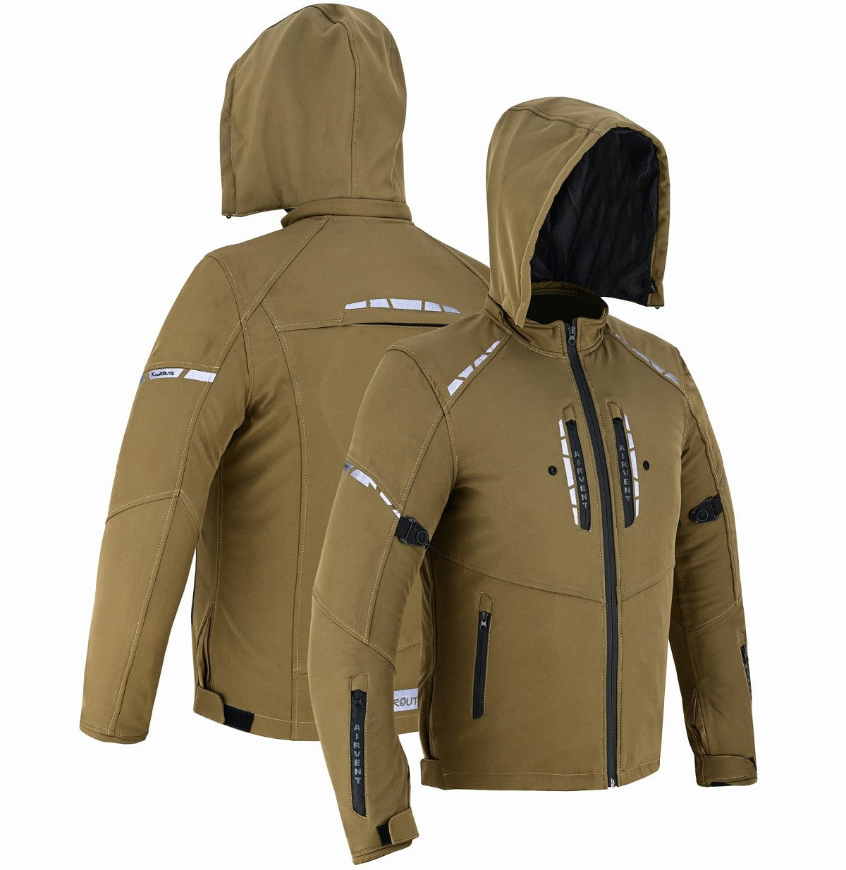 REF:KARAKARUM BEIGE CAMELLOCHAQUETA DE MOTO UNISEX EN TEJIDO SOFTSHELL, NEOPRENO IMPERMEABLE, TÉRMICO Y PROTECTORES C.E.