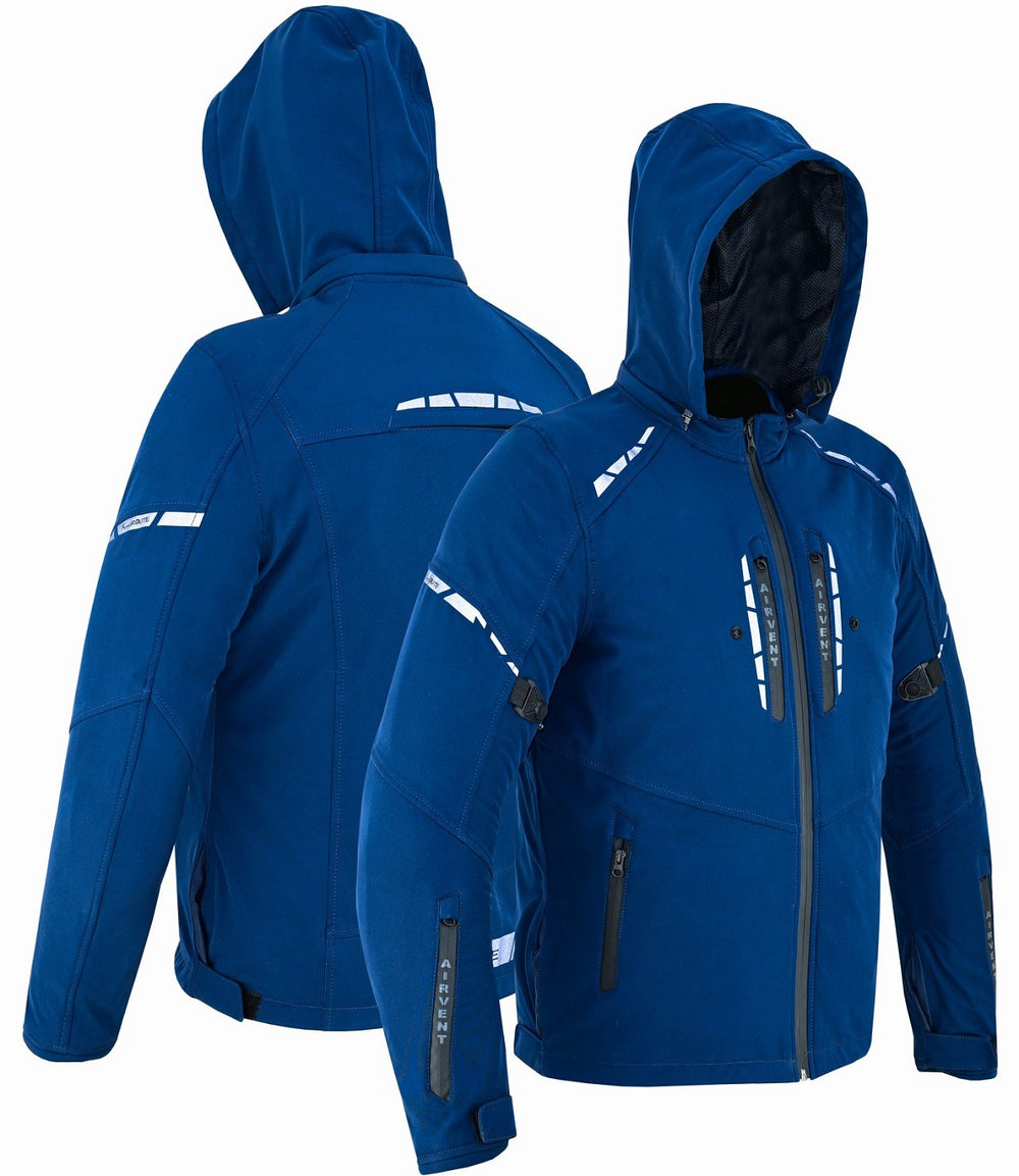 REF:KARAKARUM AZUL MARINOCHAQUETA DE MOTO UNISEX EN TEJIDO SOFTSHELL, NEOPRENO IMPERMEABLE, TÉRMICO Y PROTECTORES C.E.