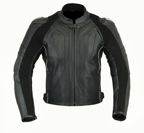 REF:GM166 NEGRA SIN JOROBACHAQUETA DE CUERO CON PROTECCIONES TPR TITANIO Y FORRO TÉRMICO
