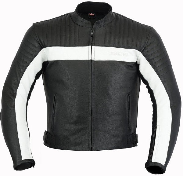 REF:GM175 NEGRA - BLANCACHAQUETA DE MOTO EN PIEL CON PROTECCIONES EXTRAIBLES
