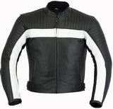 REF:GM175 NEGRA - BLANCACHAQUETA DE MOTO EN PIEL CON PROTECCIONES EXTRAIBLES