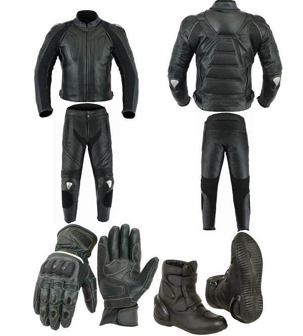 RACING PACK MONO DE DOS PIEZAS, BOTAS DE MOTO Y GUANTES DE CUERO PARA MOTORISTAS (1)