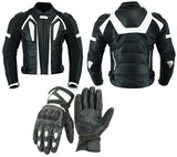 PACK DE CHAQUETA Y GUANTES DE MOTO EN PIEL CON PROTECCIONES (1)