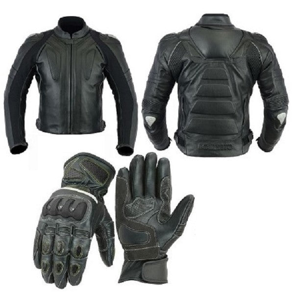 PACK DE CHAQUETA Y GUANTES DE MOTO EN PIEL CON PROTECCIONES (2)