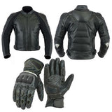 PACK DE CHAQUETA Y GUANTES DE MOTO EN PIEL CON PROTECCIONES (2)