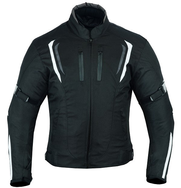 REF:DERBI BLANCA NEGRACHAQUETA DE MOTO UNISEX EN TEXTIL IMPERMEABLE, TÉRMICO CON PROTECCIONES C.E.