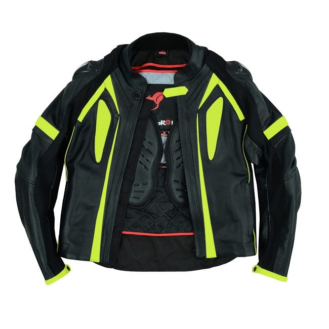 CHAQUETA DE CUERO CON PROTECTORES TPR TITANIO Y JOROBA AERODINÁMICA