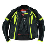 CHAQUETA DE CUERO CON PROTECTORES TPR TITANIO Y JOROBA AERODINÁMICA