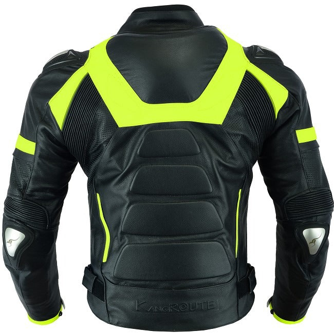 CHAQUETA DE CUERO CON PROTECTORES TPR TITANIO Y JOROBA AERODINÁMICA